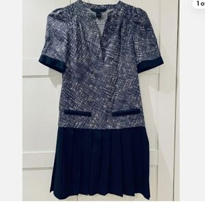 Marc By Marc Jacobs Silk Empire Line  Dress Navy and White Pleated Skirt Size 4